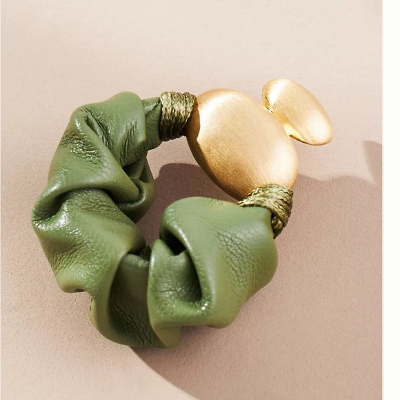 Anthropologie Ruched Leather Sculptual Leather metal drop earrings - Picture 2 of 4